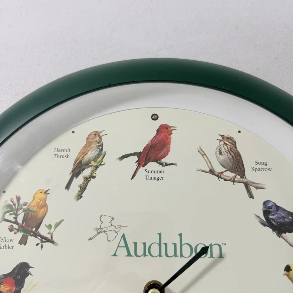 Audubon Society Singing Bird Wall Clock, Green Frame, 13